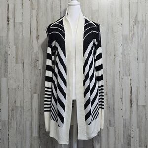 Apt. 9 Cream Black Striped Long Sleeve Open Front Rayon Cardigan Size Medium